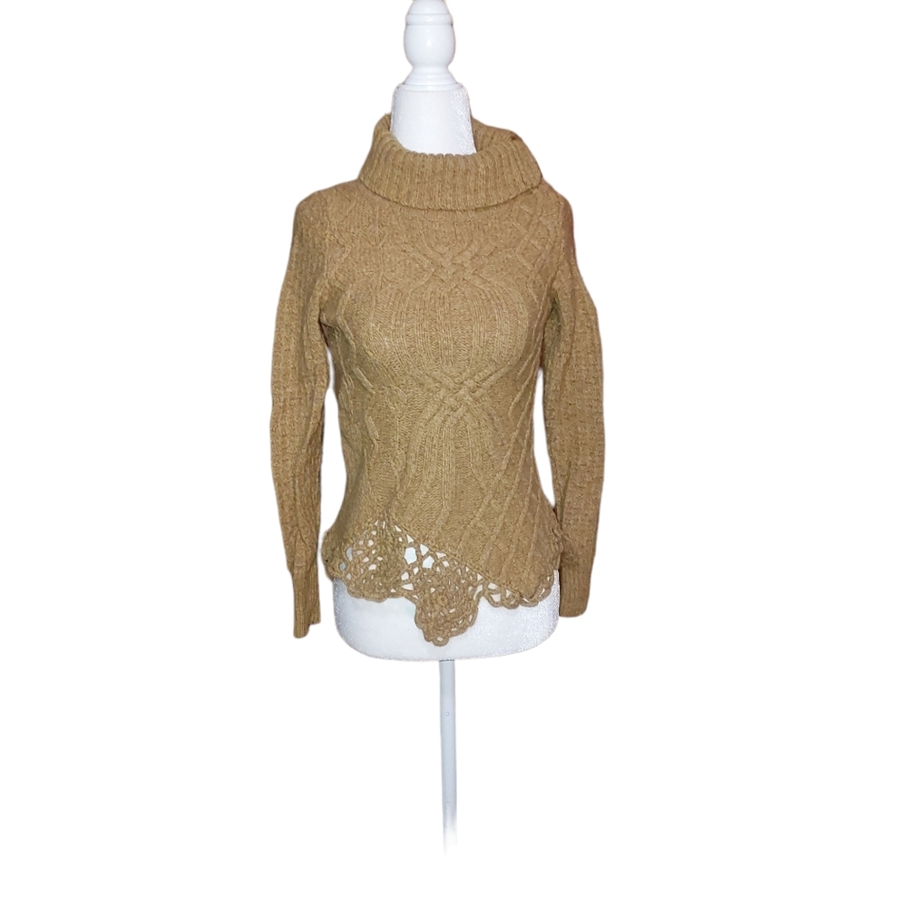 Moth XS Knit Blouse Turtleneck Shirt Top Yelow Gold 90% Wool
